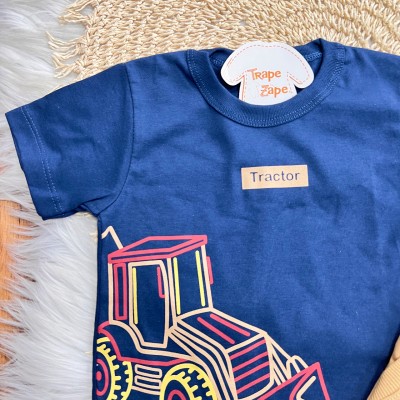 Conj. Camiseta Tractor e Bermuda em Moletinho - Marinho e Caramelo